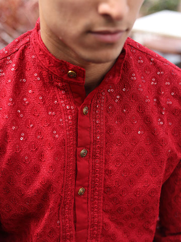 Heavy Embroidery Sequins Maroon Kurta